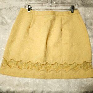 Vintage softcore butter yellow floral print sheer mesh trim womans zip skirt